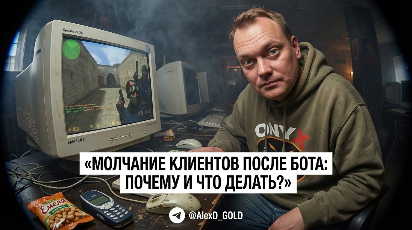 Чат-бот, который не получает ответов от клиентов после запуска, демонстрируя проблему низкой вовлеченности и отсутствие диалога.
