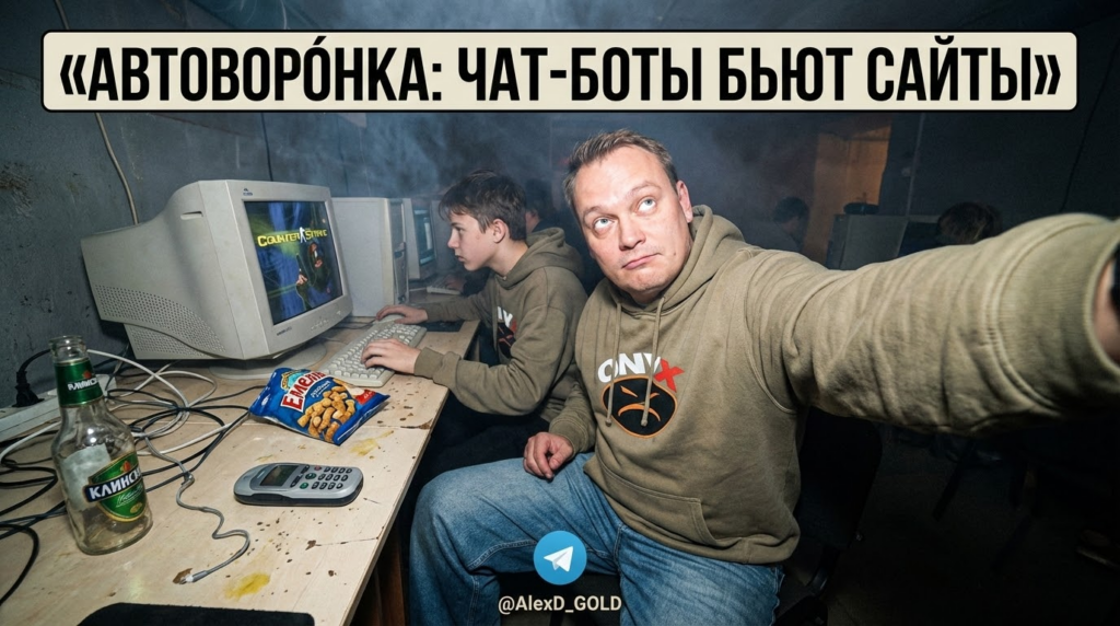 Графическое сравнение производительности автоворонки продаж через сайт и чат-бота, подчёркивающее преимущества чат-ботов.
