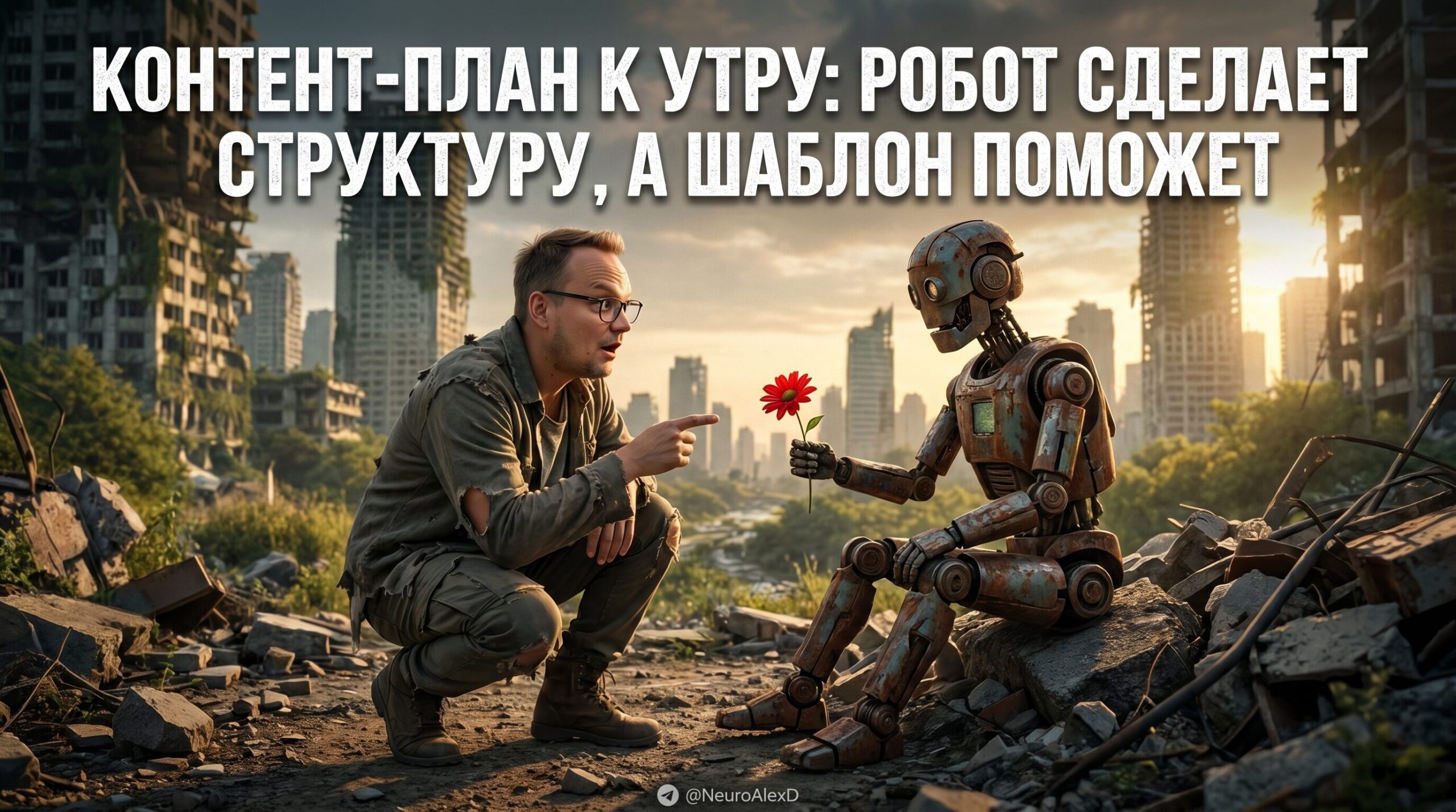 Иллюстрация автоматизированного создания контент-плана с помощью робота и шаблонов